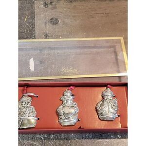 Gorham metal Santa hard candy cane ornament set Xmas decor